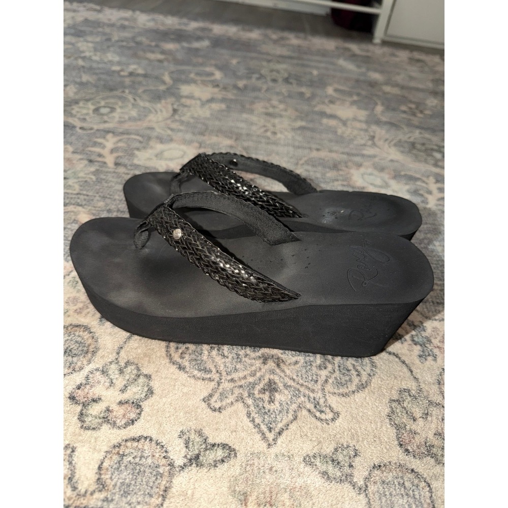 Roxy Black Wedge Flip Flops Sandals Y2K